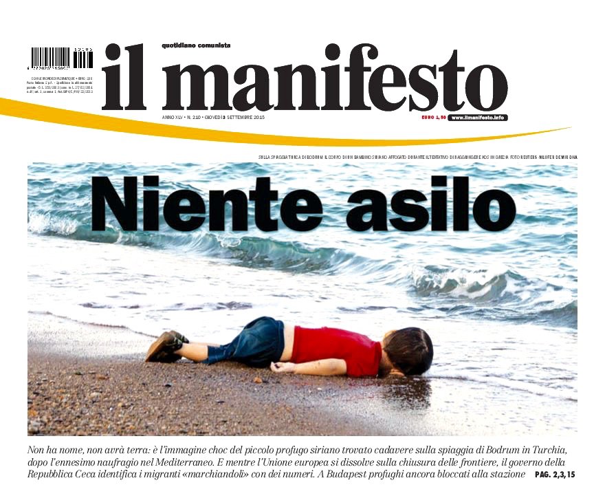 il manifesto vince il premio Ferrari Trento per il miglior titolo dell’anno con la drammatica copertina: “Niente asilo”
