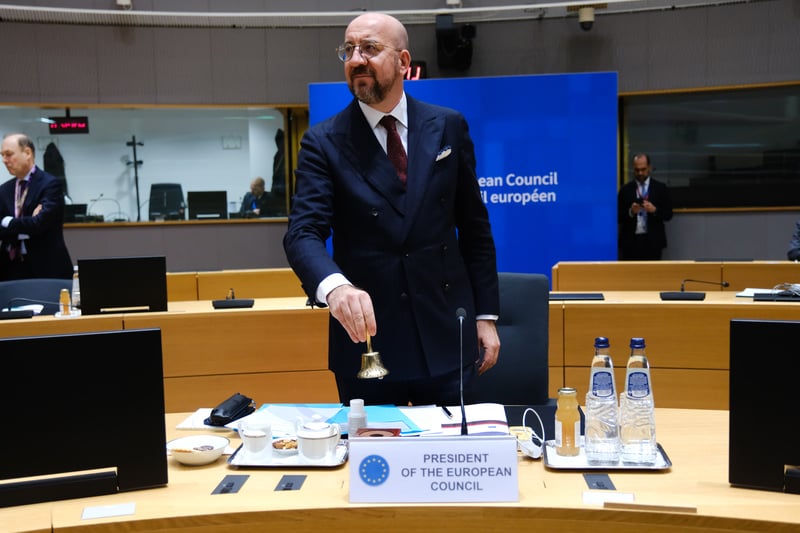 Charles Michel avvia la sessione del Consiglio europeo a Bruxelles foto Dario Pignatelli