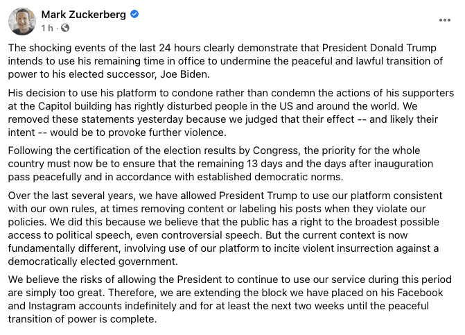 E alla fine Zuckerberg banna Trump da Facebook