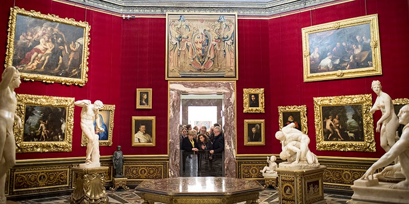 FLORENCE, ITALY - JANUARY 22: In this photo provided by the German Government Press Office (BPA), German Chancellor Angela Merkel and Director of the Uffizi Gallery Antonio Natali take a tour with the Italian Prime Minister Matteo Renzi on January 22, 2015 in Florence, Italy. The two leaders are expected to discuss a range of political and economic issues as well as the plans of the two countries within the framework of the G7, during this Italian-German Bilateral Summit which is being held in Florence instead of Rome. (Photo by Guido Bergmann/Bundesregierung via Getty Images)