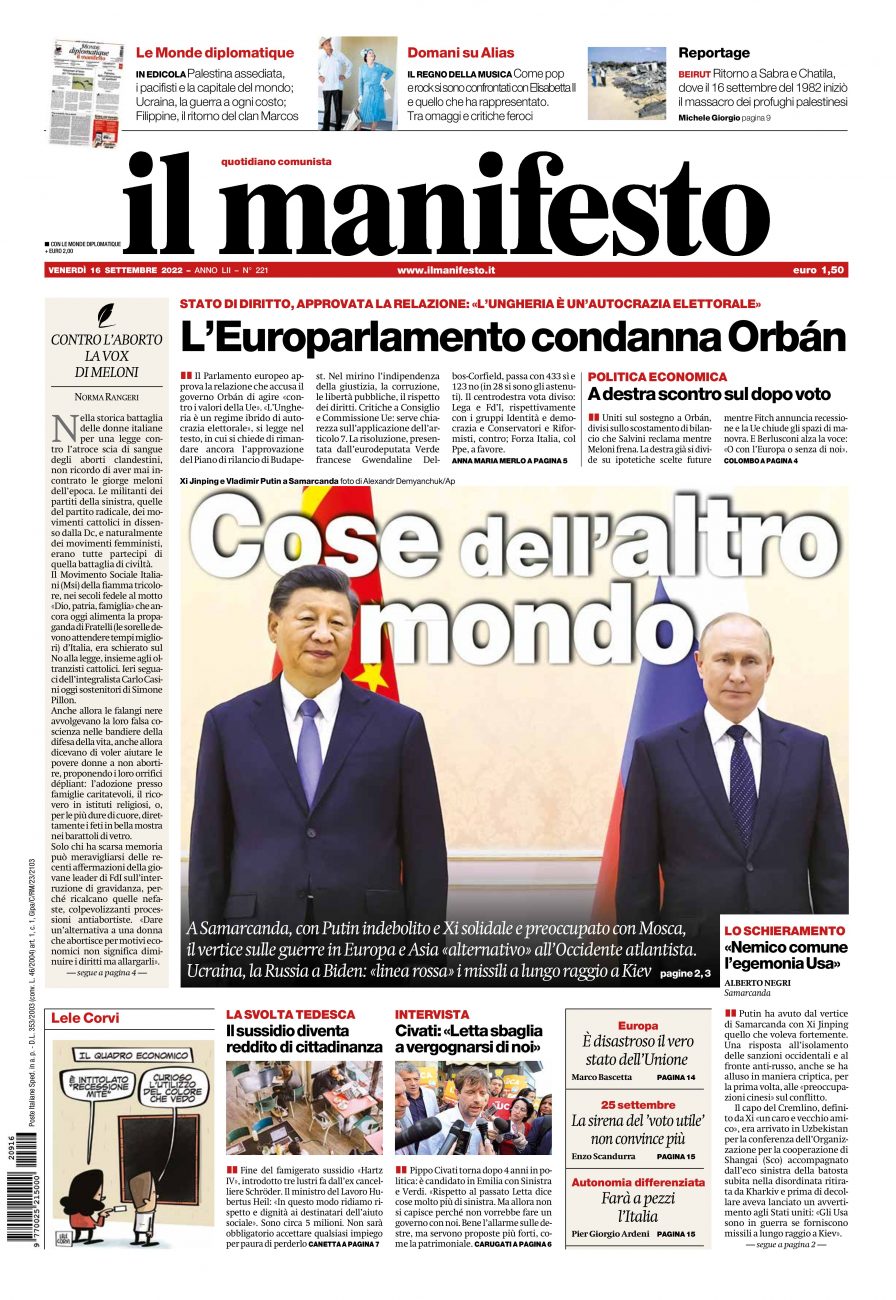 il manifesto del 16 settembre 2022