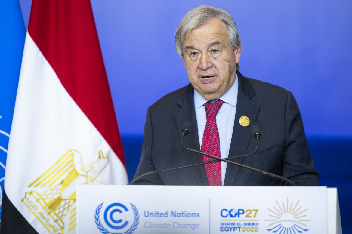 Il segretario generale dell’Onu Antonio Guterres alla Cop27 foto Christophe Gateau/via Getty Images