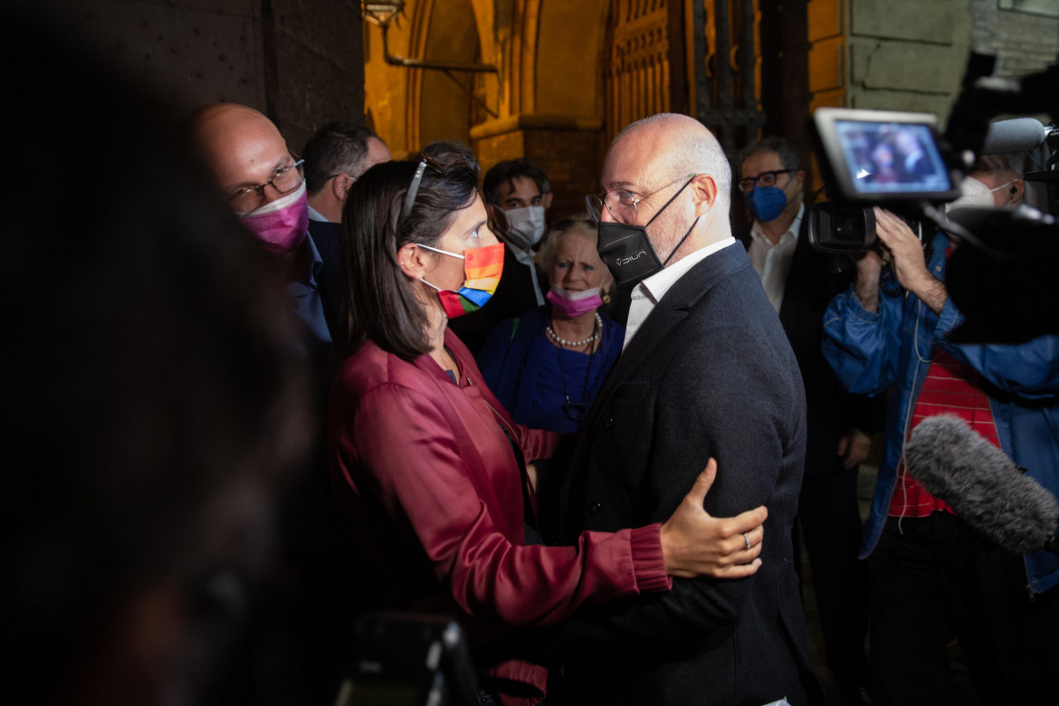 Elly Schlein e Stefano Bonaccini a Bologna nell’ottobre 2021 foto di Ansa