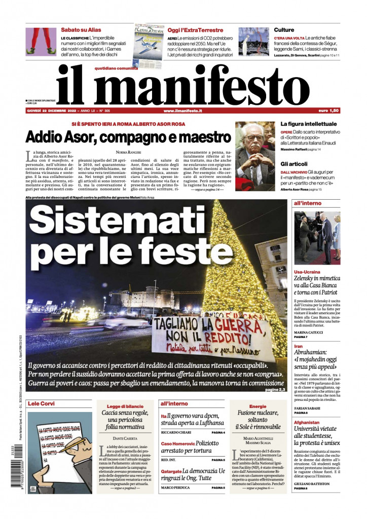 il manifesto del 22 dicembre 2022