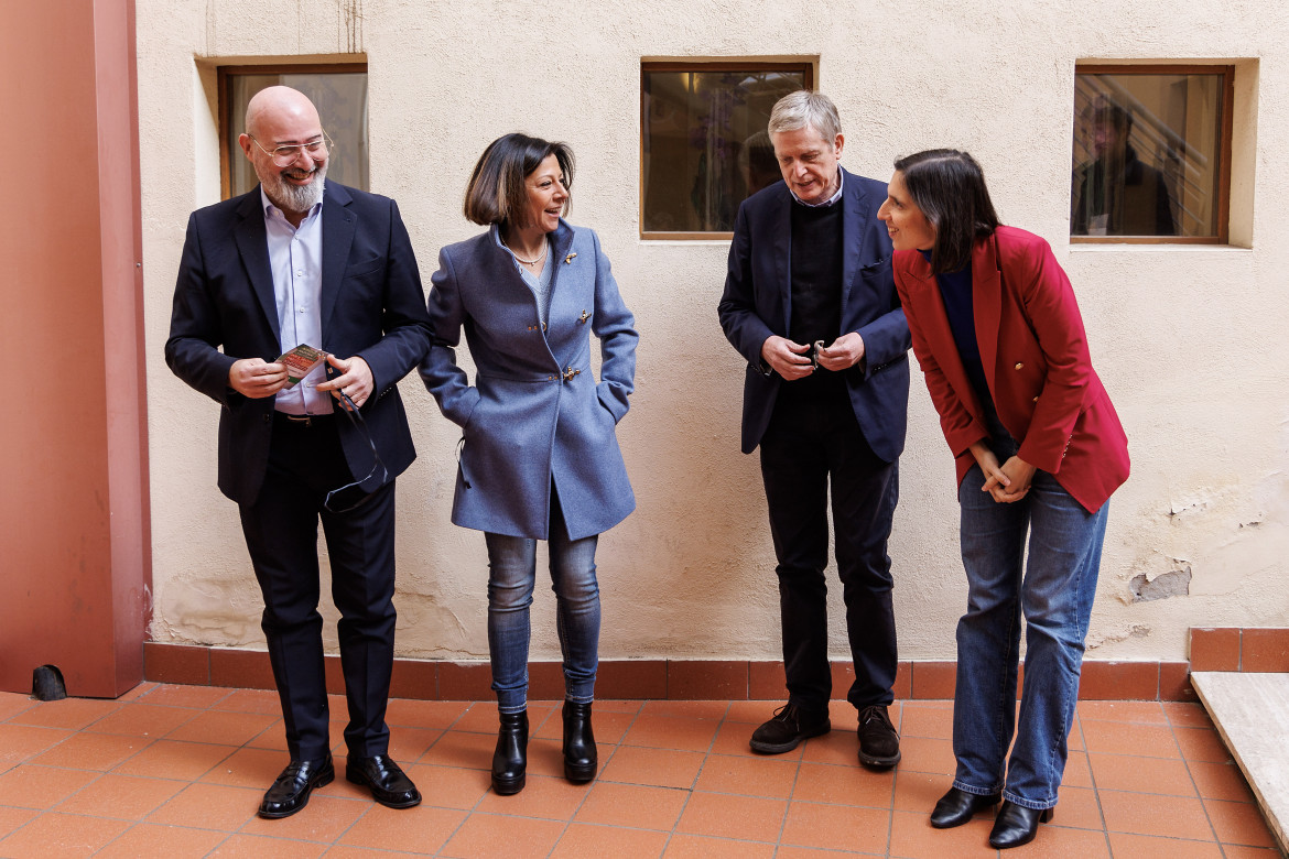 Stefano Bonaccini, Paola De Micheli, Gianni Cuperlo, Elly Schlein all’Assemblea nazionale costituente del Partito democratico foto di Roberto Monaldo / LaPresse