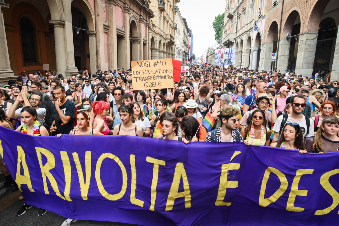 Rivolta arcobaleno sotto le Due torri