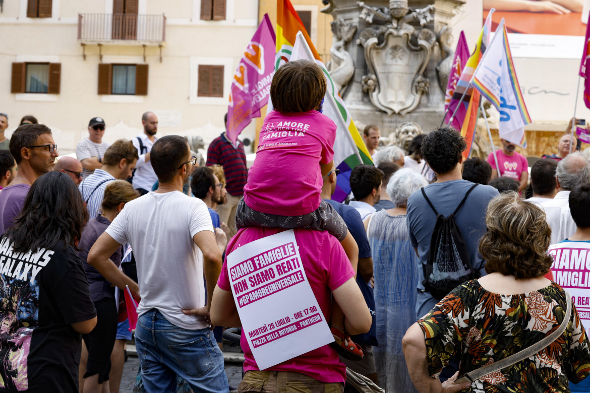 Sit-in di protesta organizzato contro la proposta di legge Varchi foto Ansa