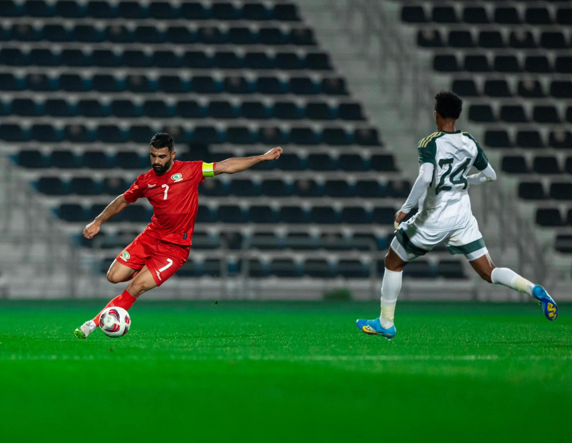 foto di giocatore della Palestina durante un’amichevole con l’Arabia saudita di Roberto Mancini