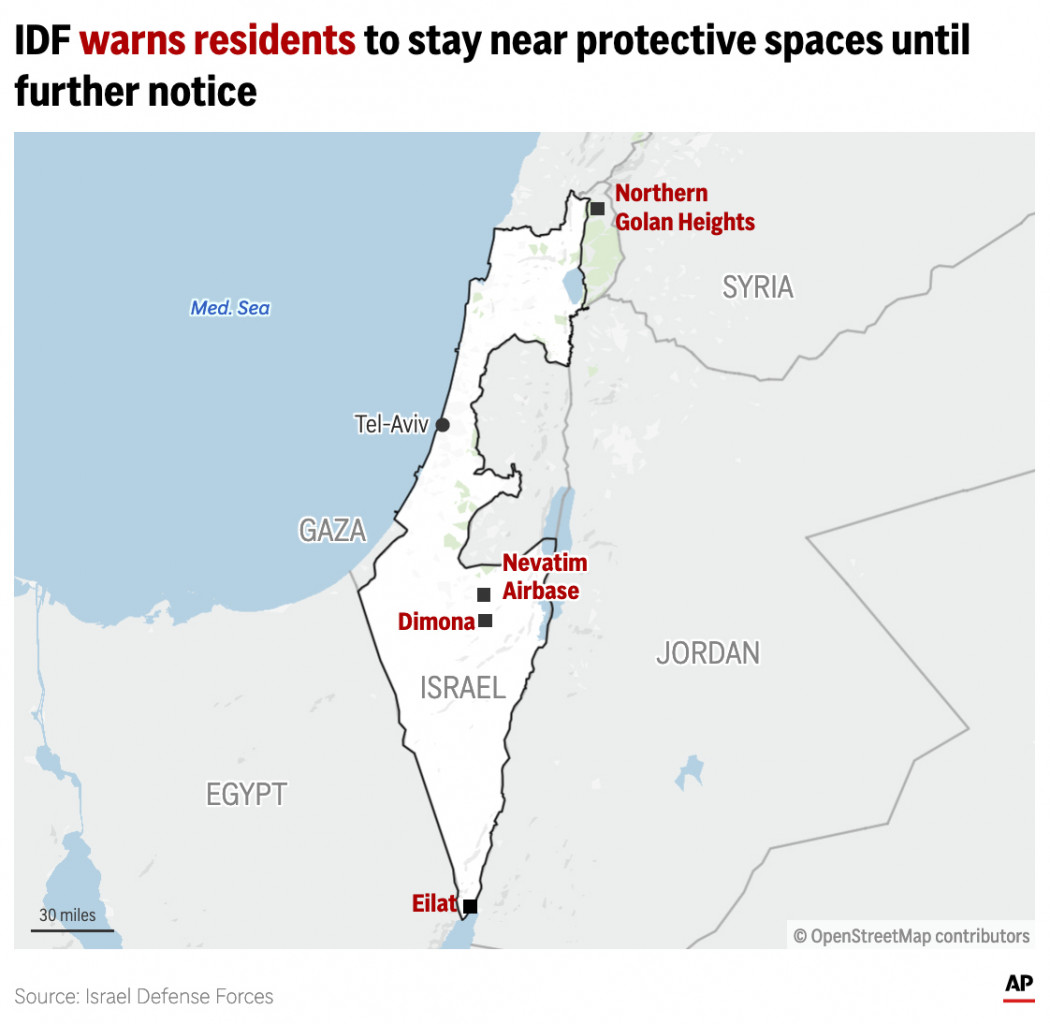 La mappa degli allarmi aerei diffusi da Idf