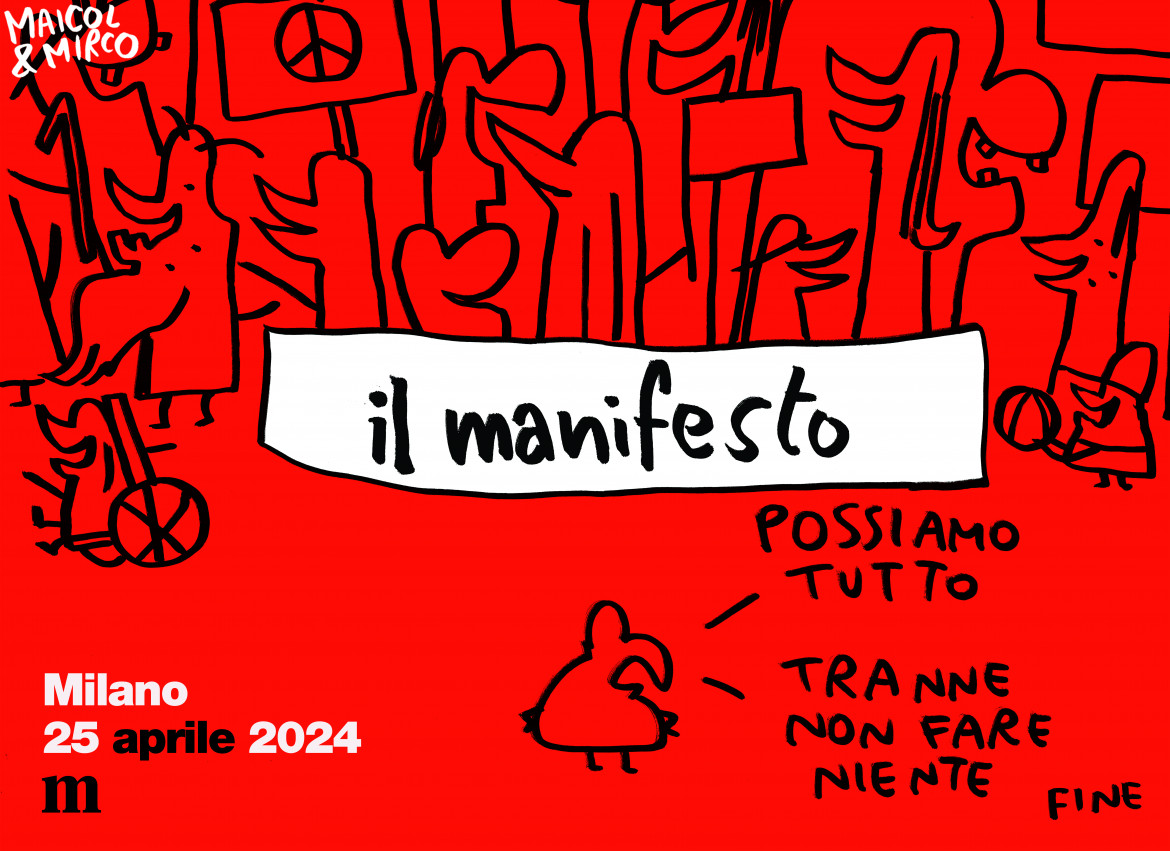 Il poster di Maicol & Mirco sul manifesto del 25 aprile 2024