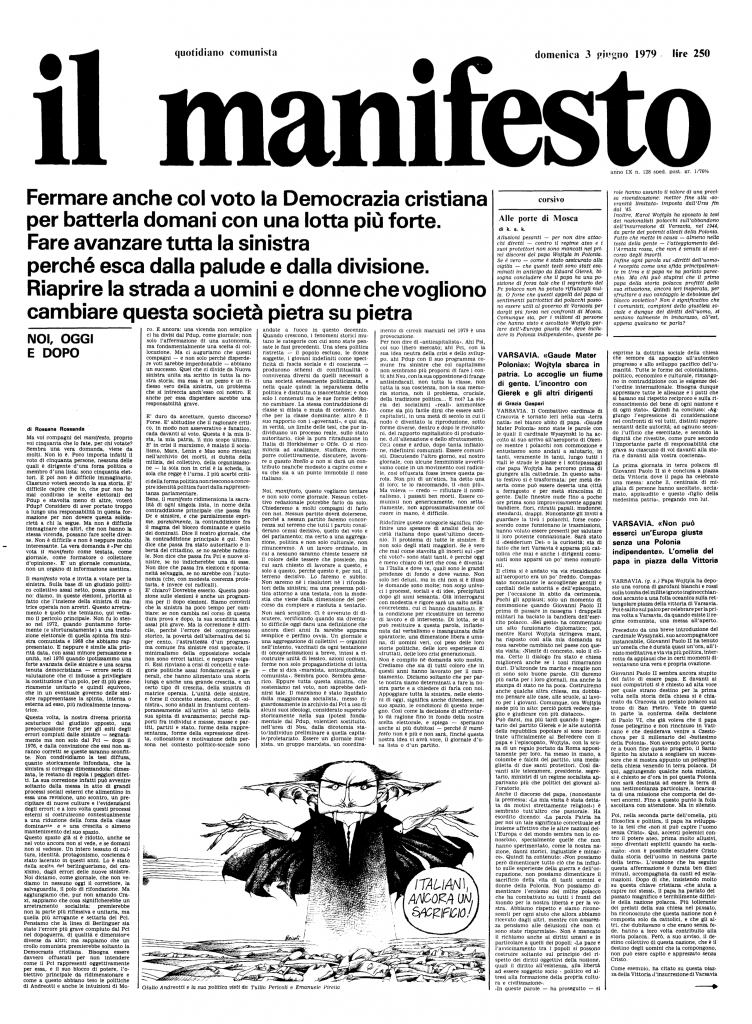 la copertina del manifesto del 3 giugno 1979, elezioni politiche