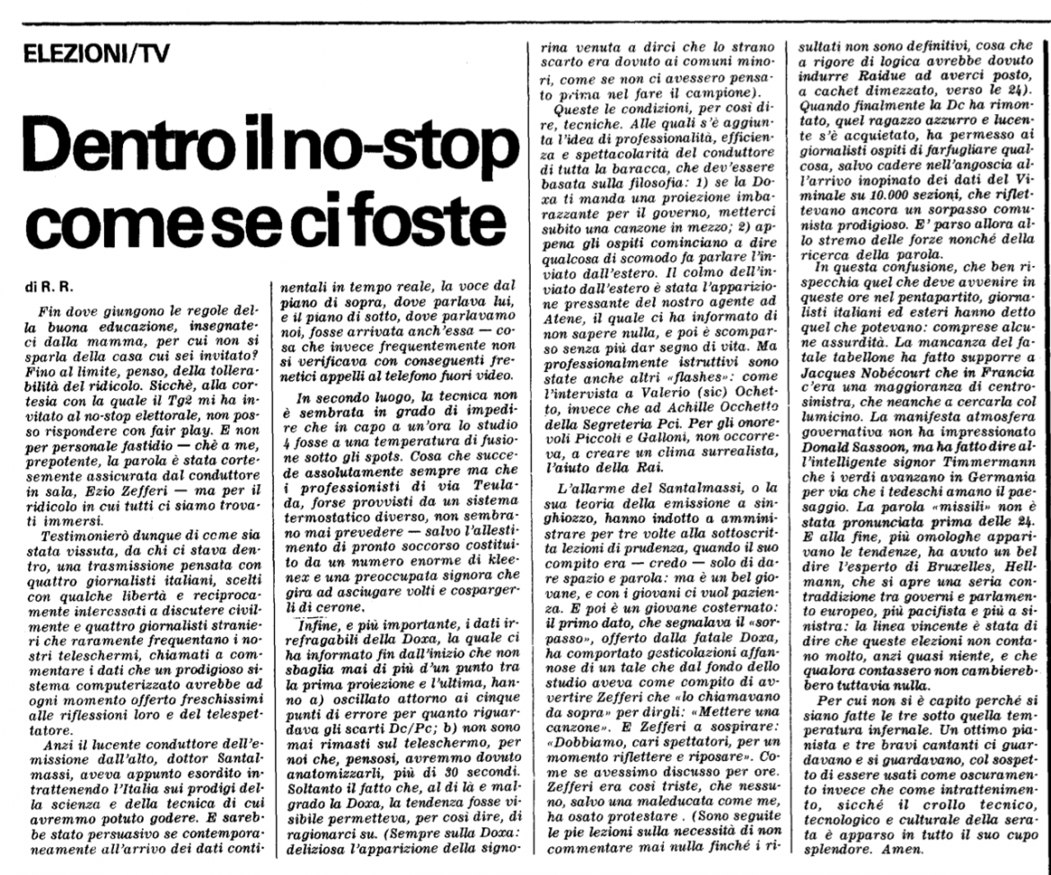 Rossana Rossanda racconta la sua partecipazione a una tribuna elettorale sul manifesto del 19 giugno 1984