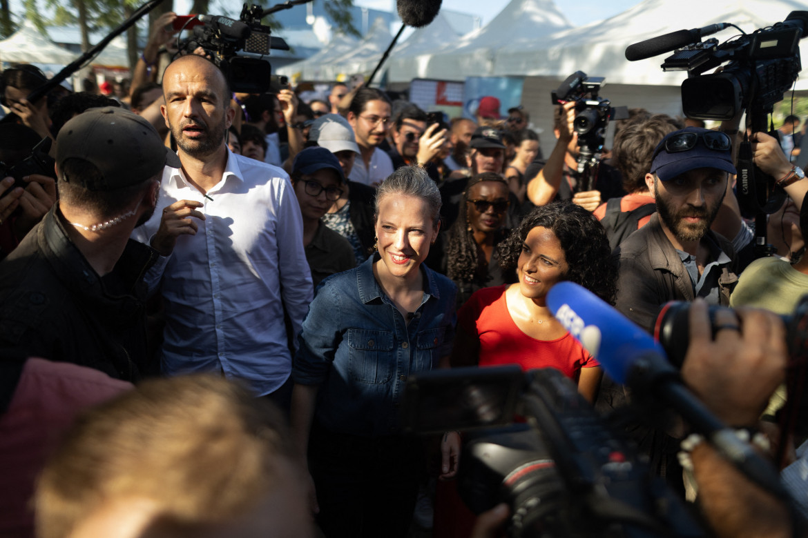 Manuel Bompard, Lucie Castetse, Manon Aubry (Raphael Lafargue/ABACAPRESS.COM)