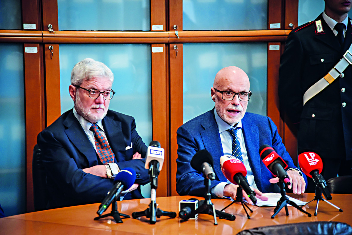 Giovanni Melillo e Marcello Viola alla conferenza stampa in Procura sull'inchiesta della Dda di Milano foto Ansa