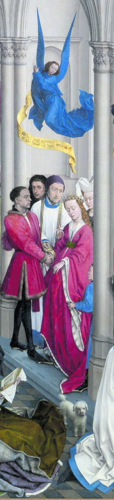 Il matrimonio (part.) nel Trittico dei sette Sacramenti di Rogier van der Weyden, 1445-1450, Anversa, Museo Reale di Belle Art