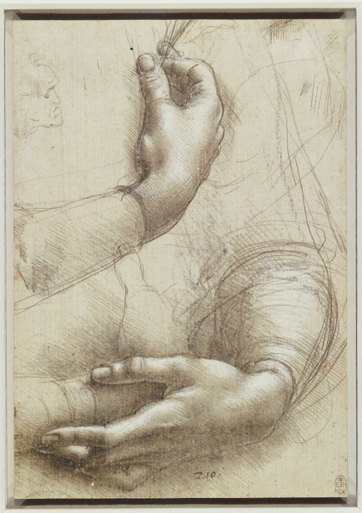 33 ID 205. Leonardo da Vinci Studio di braccia e mani (per il Ritratto di Cecilia Gallerani) e profilo maschile ROYAL COLLECTION