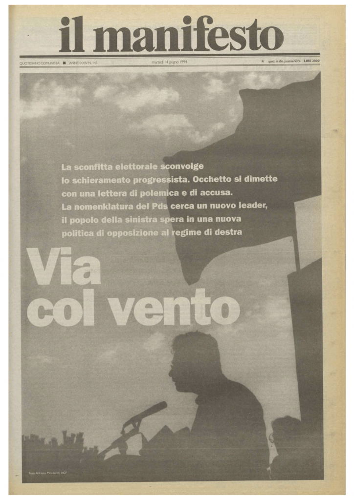 La copertina del manifesto del 14 giugno 1994 sulle elezioni europee