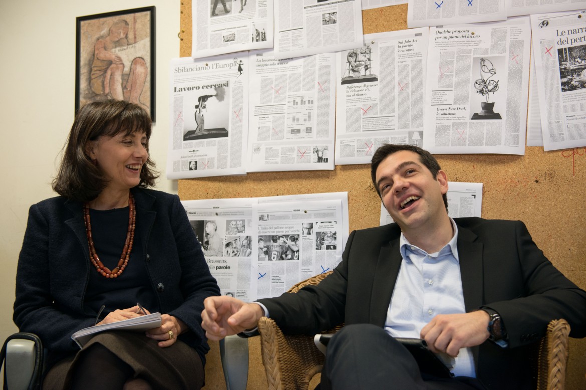 Norma Rangeri e Alexis Tsipras in redazione febbraio 2014