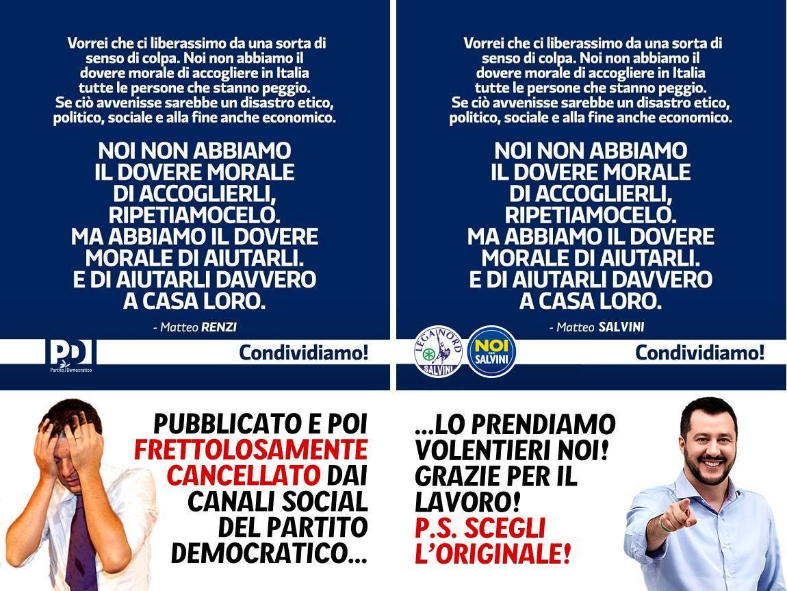 «Aiutiamoli a casa loro». E la Lega di Salvini finì per copiare il Pd di Renzi