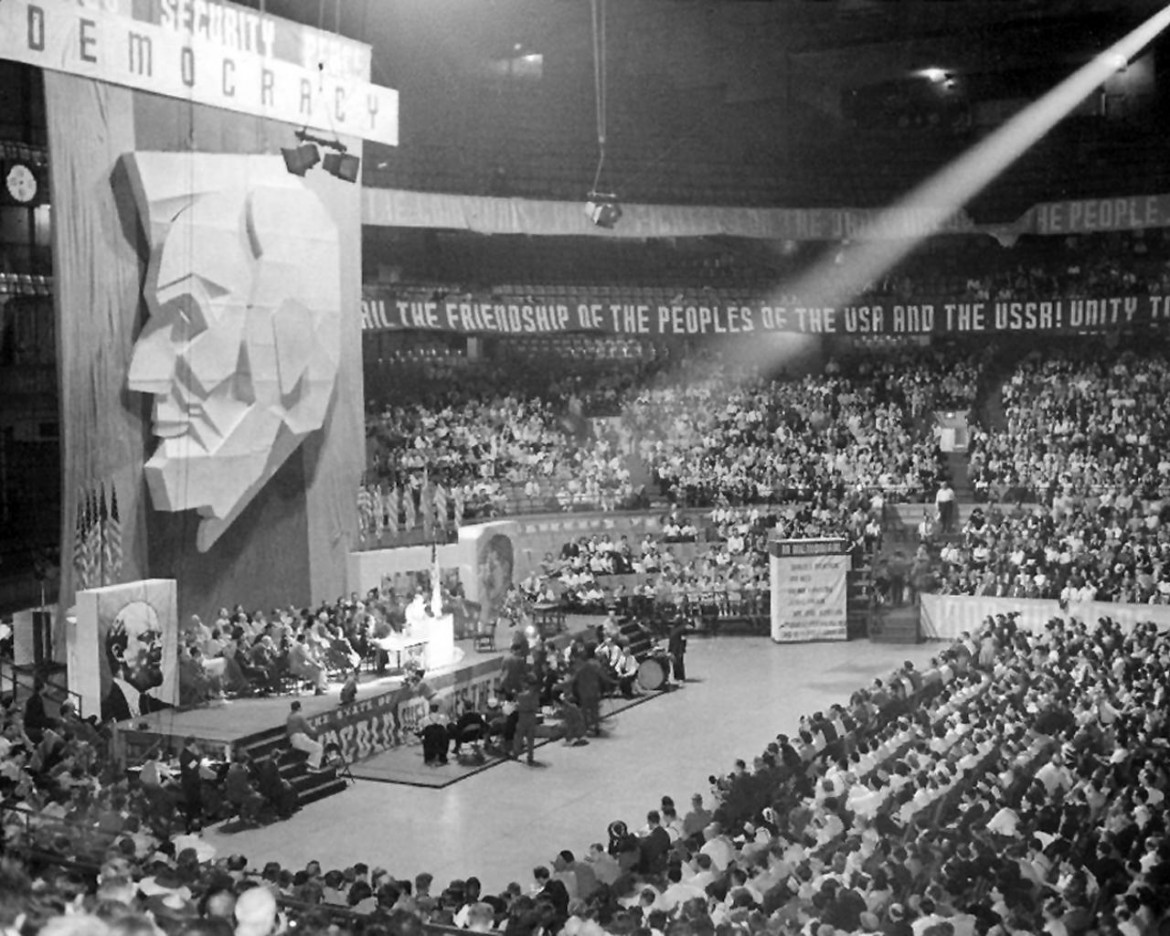 The Community Party 20th anniversary meeting at the old Chicago Stadium, 1939.