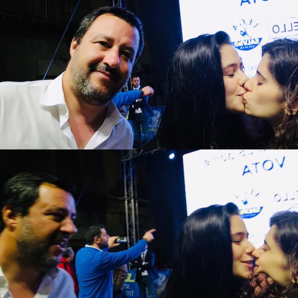 Il bacio di Gaia e Matilde trasforma un selfie con Salvini in una potente contestazione sul web