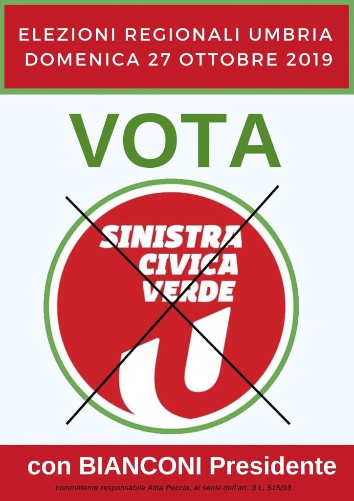 Appello al voto in Umbria, Sinistra civica verde per Bianconi presidente