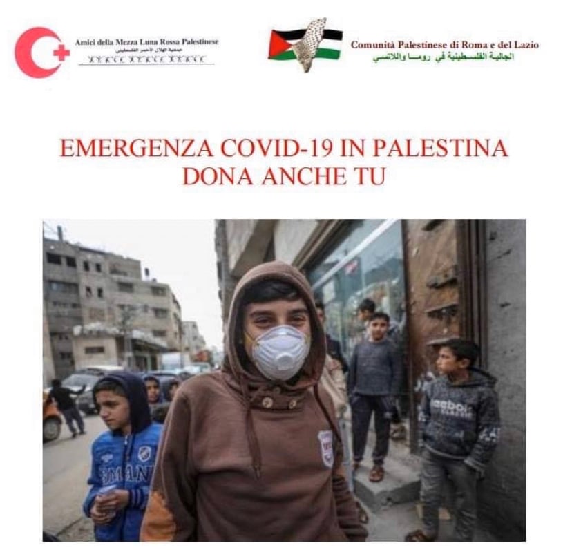 Coranavirus, campagna a sostegno della vittime palestinesi del contagio