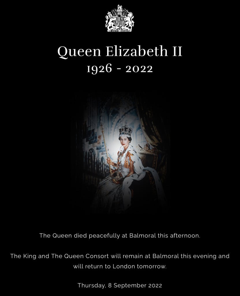 L'annuncio funebre sul sito web di Buckingham Palace