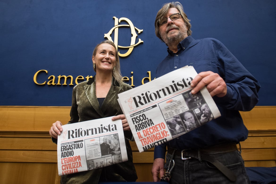 Deborah Bergamini e Piero Sansonetti alla presentazione del Riformista nel 2019, foto Valerio Portelli /LaPresse