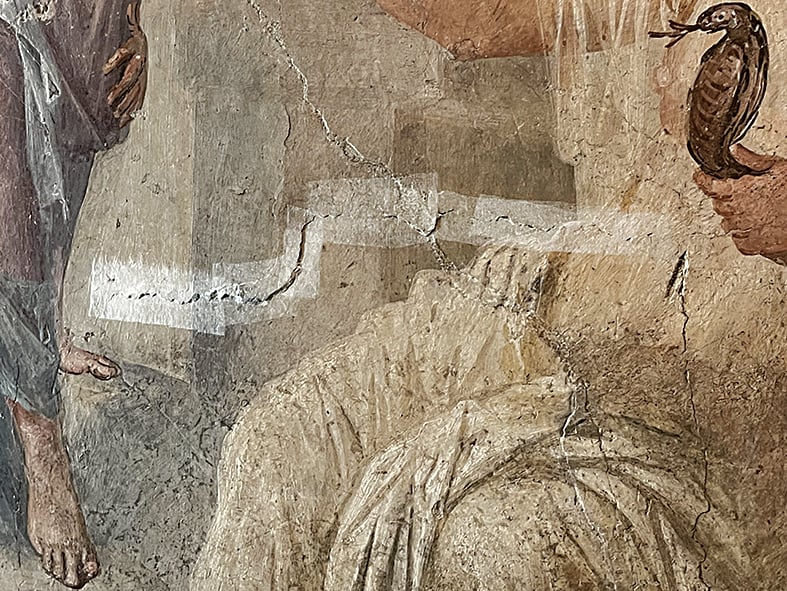 Quelle profonde fessure nell’affresco pompeiano prestato in Francia