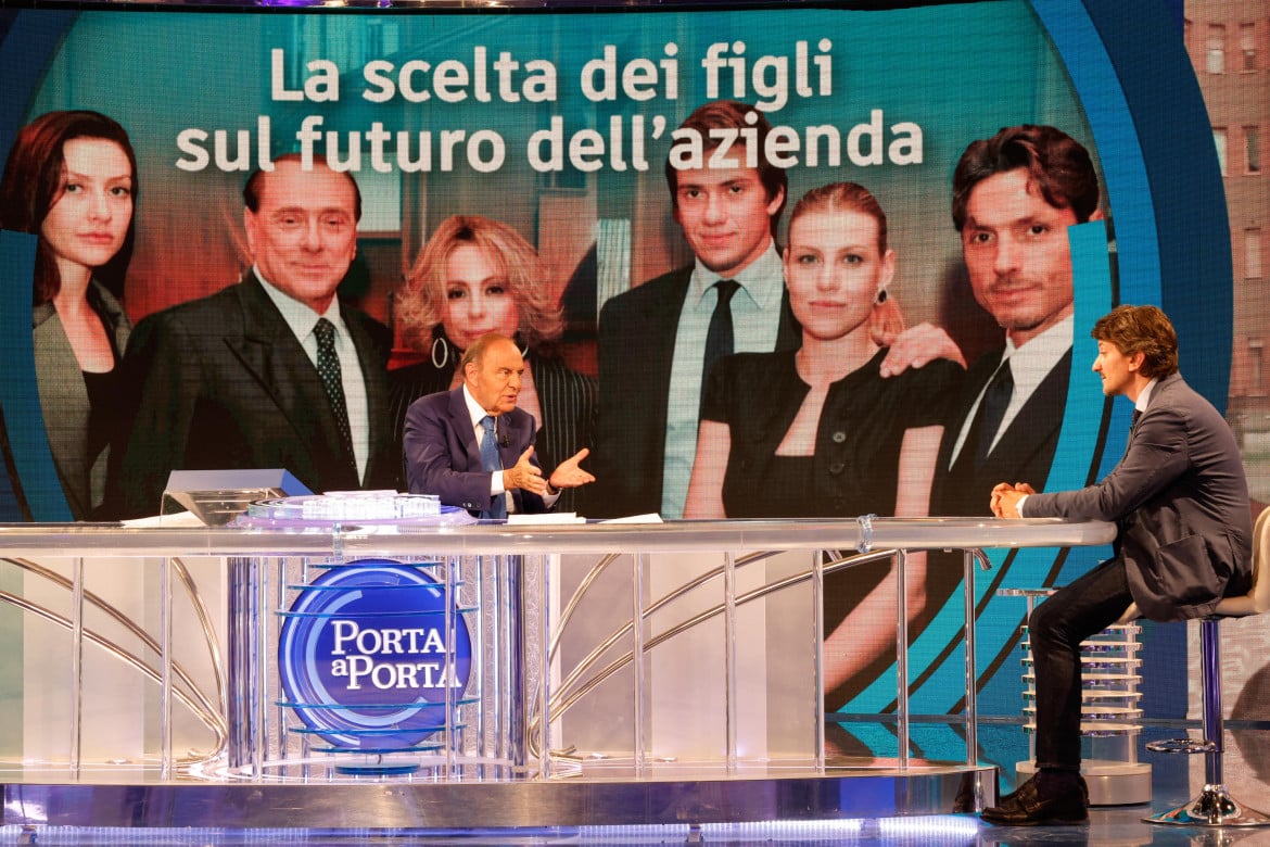 Un momento della trasmissione RAI 'Porta a porta' dedicata alla scomparsa di Silvio Berlusconi, Roma, 13 giugno 2023