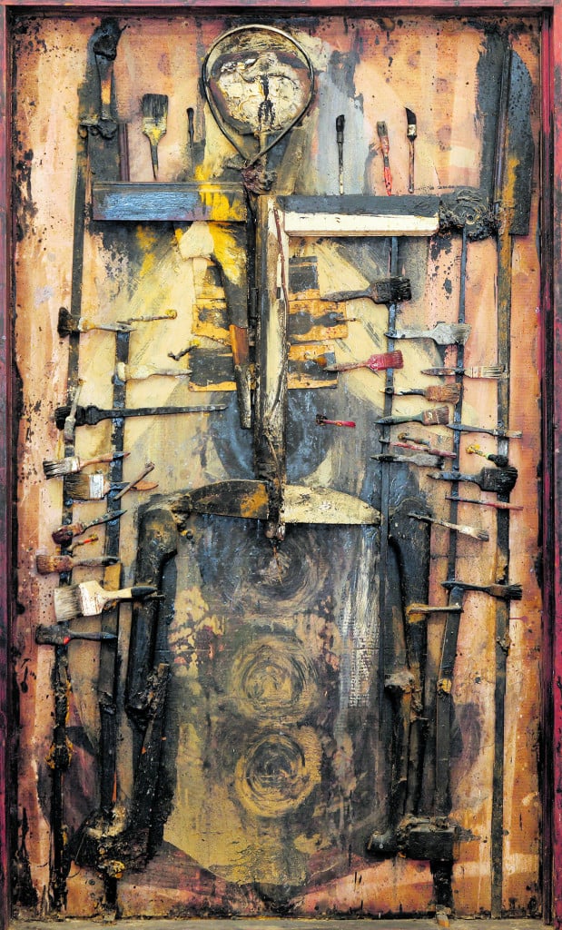 Bruno Ceccobelli, "San Sebastiano", 1986, pennelli e tempere su cassa, collezione dell'artista