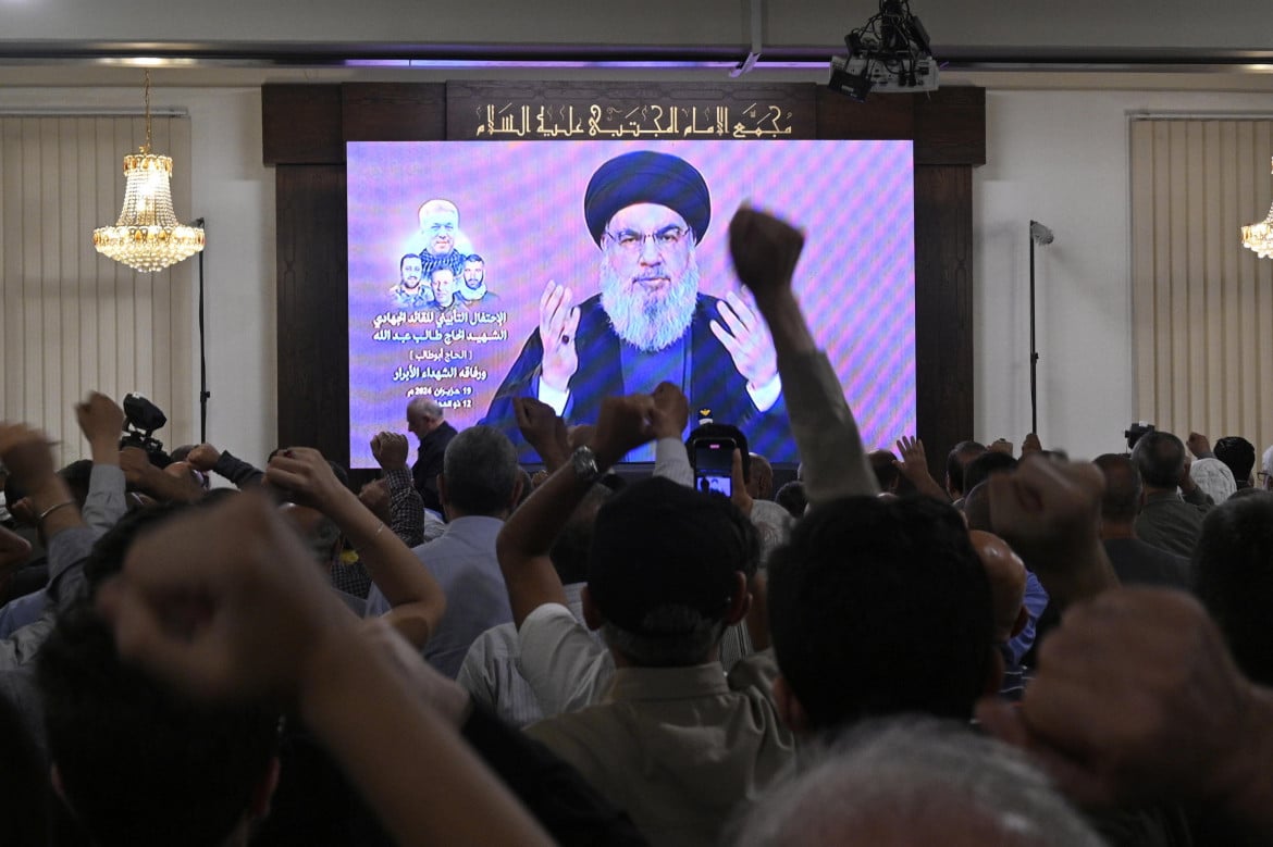 Hassan Nasrallah durante il discorso di ieri