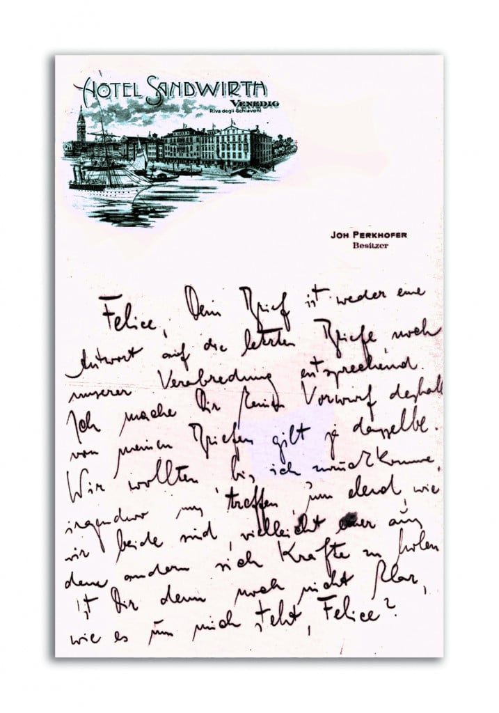 Lettera di Kafka a Felice Bauer su carta intestata del Sandwirth
