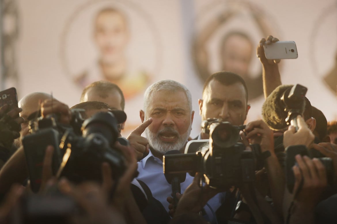 Il leader di Hamas Ismail Haniya mentre tiene un discorso a Gaza nel 2018