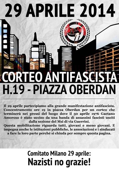 Milano antifascista alle 19 in piazza Oberdan
