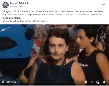 Il post di Salvini che ha messo in circolo il video di Catania